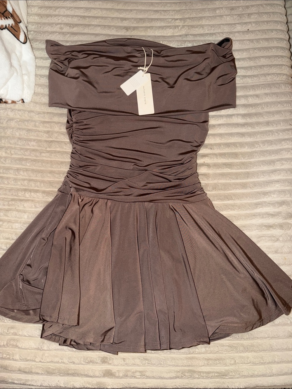 Altar'd State Strapless Ruched Brown Party Dress